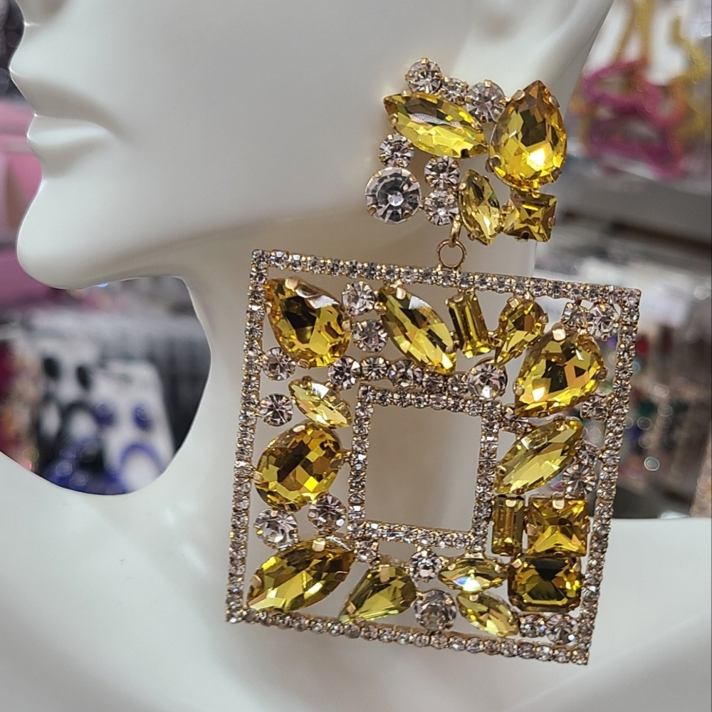 Elegant Yellow Crystal Statement Earrings
